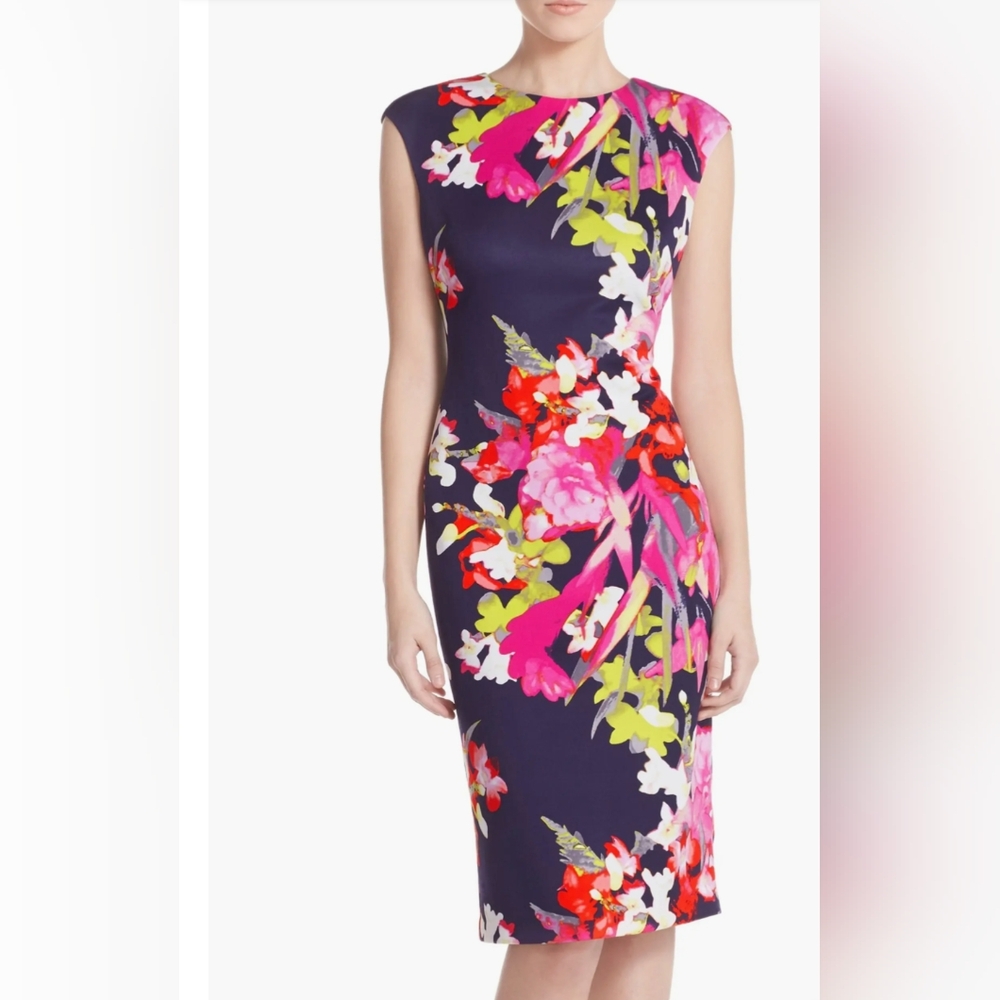Vince Camuto Floral Scuba Sheath Dress - Size 4, Like New Condition!